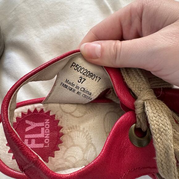 FLY LONDON Yiva Red Leather Wedge Size 37 casual open toe - Picture 4 of 6